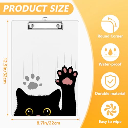 Funny Black Cat Clipboard, Decorative Clip Board with Metal Clip Cute Plastic Clipboards A4 Standard Size 8.5" x 12.5" for Nurses, Students, Office - color: Black Cat