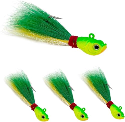 Bucktail Jigs Saltwater 3Pcs/5Pcs Fish Hair Jig Lure Hooks,Fishing Hair Swimbait Jig Head Deer Hair Jig Surf Fishing for Walleye Striper - color: yellow green, size: 1/4oz_3pcs