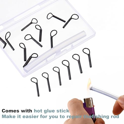 Fly Fishing Rod Tip Repair Kit 16 Pcs Tip Tops (4, 4.5, 5, 5.5) with 2 Glue Sticks, Metal Replacement Tips Portable Fishing Pole Repair Set for Fly Rods Broken Fish Pole