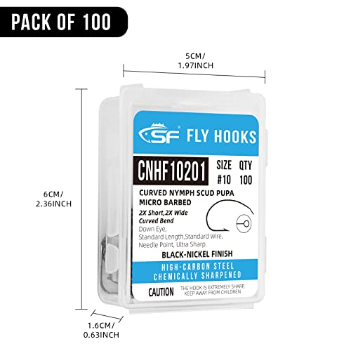 SF Fly Tying Hooks Ultra Sharp High Carbon Steel for Nymphs Wet Traditional Dry Streamers Eggs Jig Poppers Emergers Terrestrial Flies with Mini Box 100Pcs - size: #14 Black Nickel 100Pcs, style: Curved Nymph Scud Pupa Micro Barbed