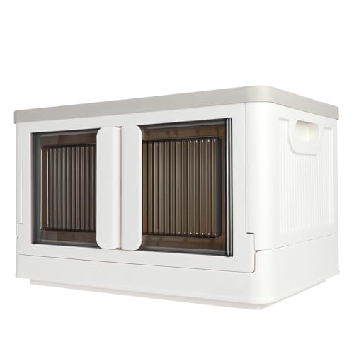 Storage Cabinet with Lids, Foldable Box, 8.4 Gallon (32L), With Double Door and Buckle, Collapsible, Underbed or Countertop Use, Classy For Father and Mother, Mike White - color: Milk White, size: 8.4 Gal (32L)