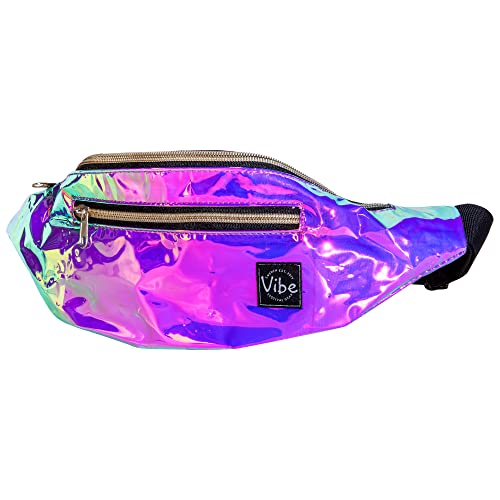 Vibe Festival Gear Rave Fanny Pack for Women Men – Festival, 4 Pockets, Adjustable Strap, Cute Waist Bag, Crossbody Belt Bag, Hiking, Running, Cycling - color: Purple Iridescenct, size: Fits Most