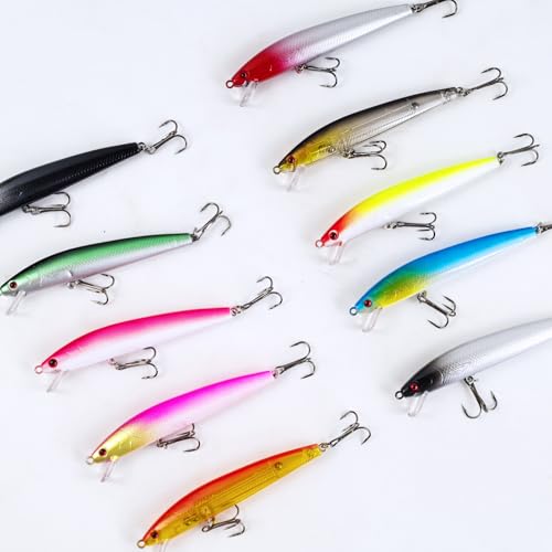 Fishing Lures Large Hard Bait Minnow VIB Lure with Treble Hook Life-Like Swimbait Fishing Bait Popper Crankbait Vibe Sinking Lure for Bass Trout Walleye Redfish - color: 10pcs 10cm/8.5g