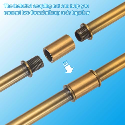 PATIKIL Straight Pipe Lamp Stems Rod Kit, 4 Set M10 Carbon Steel 50mm(1.97") Long Double End Thread Rod with Coupling Nuts Sleeve Connector for Table Lamps Chandeliers,Copper Gold - color: Copper Gold, size: 50mm(1.97")