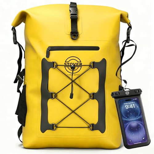 STOVER 5/10/25/30/40/55L Waterproof Dry Bag- Roll-Top Backpack w/Phone Case- Kayaking, Hiking, Camping, Boating- Men/Women - color: 55l Yellow (With Phone Case), size: 55L