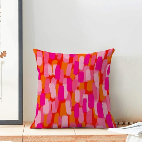 Hot Pink Orange Paint Brush Pillow Covers 16 x 16 Inch Set of 2 Aesthetic Throw Pillows Outdoor Decorative Trendy Funky Dormitory Preppy Pillowcases Linen Cushion Cases for Bed Sofa Couch College - color: Paint Brush, size: 16" x 16" (Pack of 2)