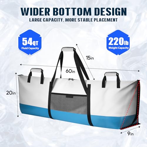 THKFISH Fish Cooler Bag Insulated Fish Kill Bag for Caught Fishing, 60x20x9in Waterproof Fishing Catch Bags with Smooth Water-Resistant Zipper Keep Ice-Cold & Fresh Over 48H - color: GREY--60"*20"*9"