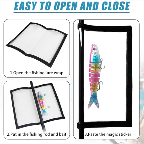 Fishing Lure Wraps, Fishing Hook Covers Durable Clear PVC Lure Covers Keeps Fishing Safe Easily See Lures Bait Storage Protector - color: Black, size: 2pcs Large+2pcs Medium