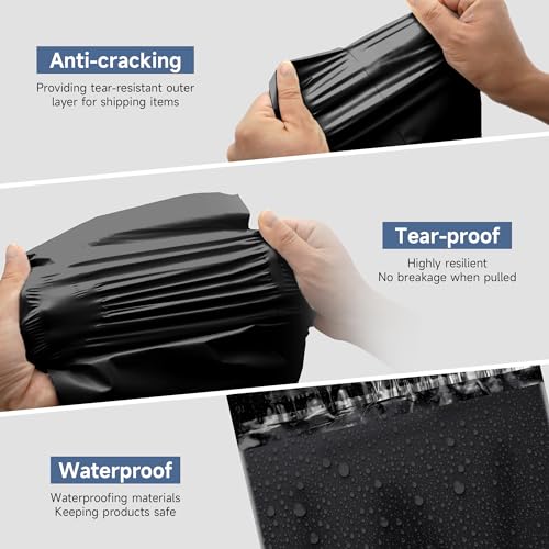 KKBESTPACK 100 Pcs 12x15.5 Poly Mailer Envelopes Shipping Bags Self Adhesive Waterproof Bags (Black), 12 x 15.5 - color: Black, size: 12" x 15.5" 100pcs