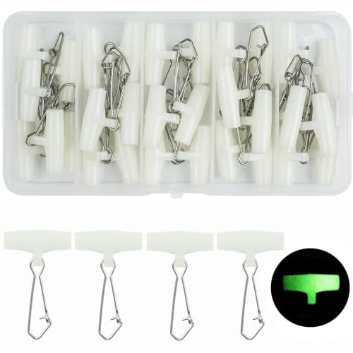 Fishing Line Sinker Slides- 30pcs Stainless Steel Braid Line Sinker Slider with Duo-Lock Snap High-Strength Line Weight Connectors for Saltwater Surf Fishing Rigs Catfishing - style: Luminous-30pcs