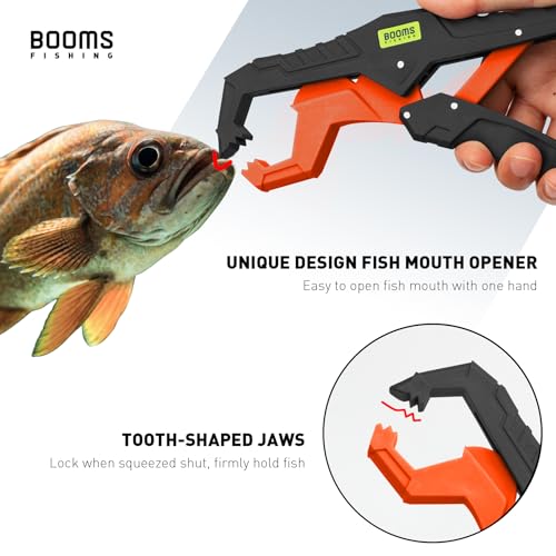 Booms Fishing G05 Lip Gripper Saltwater, 9.4" Plastic Catfish Grippers Pliers, Grabber Tool With Lanyard, Grips for Kayak Fishing Accessories, Great Holder for Caught Fish - color: Orange