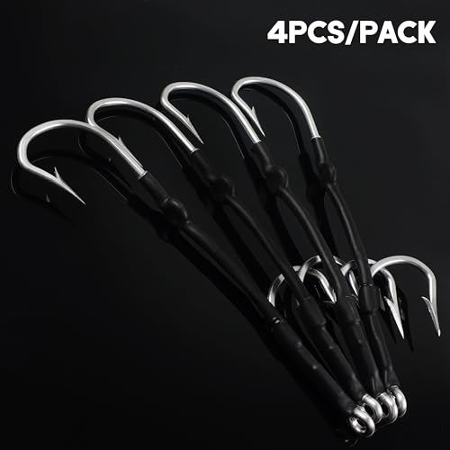 Double Hooks Rig for Trolling Chunking,4pcs Saltwater Trolling Hooks Stainless Steel Double Trolling Hooks Large Big Game Fishing Hooks for Marlin Shark Tuna Wahoo Dorado Fishing - size: 8/0-4pcs