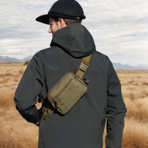 Small Waist Bag Fanny Pack for Men Women, Military Style Belt Bag with MOLLE System, Water-Resistant & Adjustable Strap for Running, Hiking, Festivals, Gym (Brown) - color: Brown
