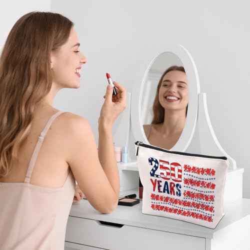 Patriotic Makeup Bag, American 250th Gifts For Women, American 250th Anniversary Makeup Pouch, Travel Toiletry Bag With Zipper, Patriotic Bag Gifts For Women, Travel Toiletry Bag - color: 250th