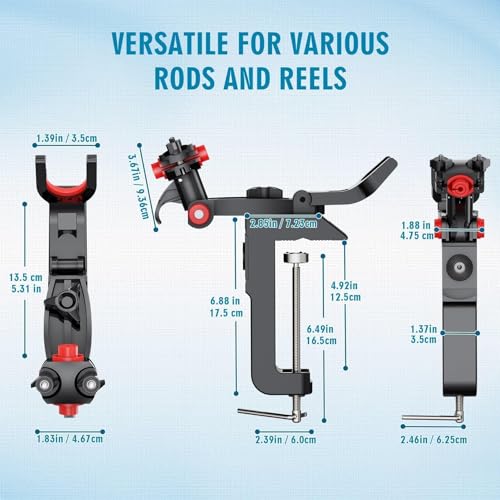 Heavy Duty fishing Rod Holders for Bridge, Clamp Fishing Pole Holders | 360° Adjustable,Quick-release Detachable Head | Offshore&Inshore Fishing Boat Gear | Fits All Boat,Fishing gifts for men