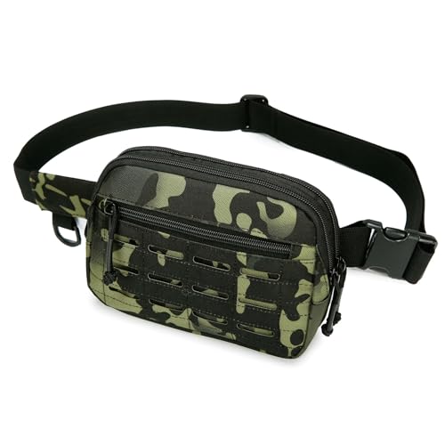 Small Waist Bag Fanny Pack for Men Women, Military Style Belt Bag with MOLLE System, Water-Resistant & Adjustable Strap for Running, Hiking, Festivals, Gym (Black CP) - color: Black CP