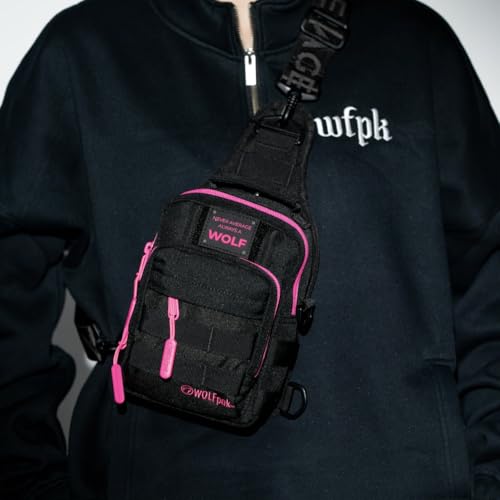 WOLFpak 4L Mini Tactical Sling Bag (Black Neon Pink) Compact Crossbody Backpack for Gym, Travel & EDC | Tactical Shoulder Bag with Multiple Pockets – Lightweight, Durable Sling Pack for Men & Women - color: Black Neon Pink