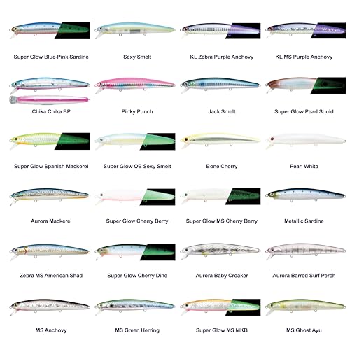 LUCKY CRAFT FlashMinnow 110, Super Glow Series, Saltwater Fishing Lures, Jerkbait Surf Fishing Accessories and Gear, 1-2 ft Slow Suspending Topwater Lure, Halibut and Bass Fishing Lures - color: 614 Pacific Sardine
