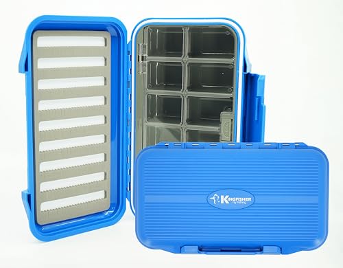 Kingfisher Large Waterproof 12 Compartment and Foam Fly Fishing Box - color: Blue