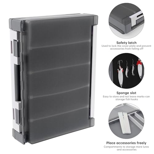 Double Sided Fishing Lure Box Organizer, Fishing Tackle Box Storage Hard Plastic Container Case for Lure Bait Hooks Beads Jewelry Earring - color: Gray