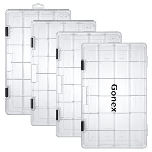 Gonex Fishing Tackle Boxes, 3600 3700 Tackle Trays with Adjustable Dividers, Clear Plastic Tackle Box Organizer Storage for Fishing Lure Bait Hook Jewelry Craft Beads Earring Container, 3 or 4 Packs - color: 4pcs 3700(Tray Size:14"x8.66"x1.85")
