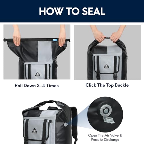 Haimont Waterproof Backpack Roll Top Dry Bag Kayak Dry Backpack IPX7 for Outdoor Dry Pack Boating Fishing 60L, Black/Gray - color: Black/Grey, size: 60L