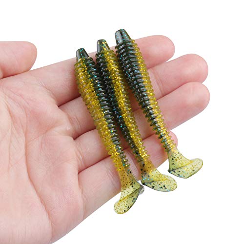 RUNCL Swimbaits Paddle 10/20/30/40PCS, 5/4/3/2 Inchs Paddle Tail, Soft Lure for Trout Crappie Bass, Durable Plastic Bait Swimmer for Saltwater/Freshwater, Fishing Lover's Gift - color: Dark Chartreuse, size: 3in, 30pcs