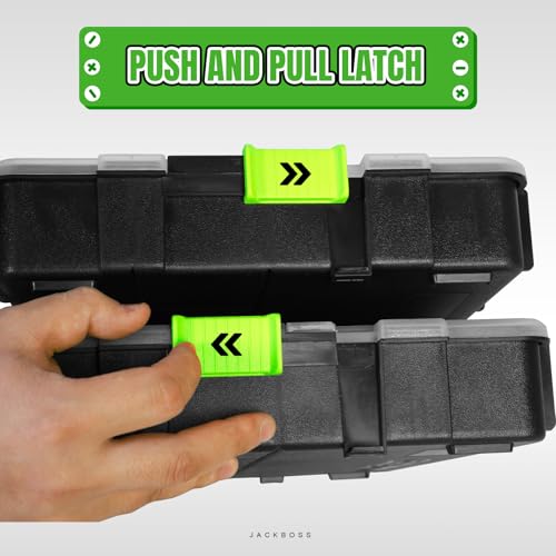 Jack Boss Tool Box with Transparent Lid, Single Side 17-Compartments Organizer Box with Removable Dividers for Hardware, Screws, Bolts, Nails, Beads, Jewelry and Fishing Accessories, Green, 2 Pack - color: Green, size: 2-PCS