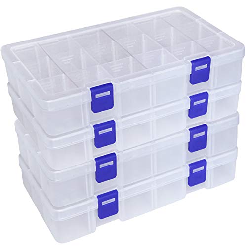 DUOFIRE Plastic Organizer Container Storage Box Adjustable Divider Removable Grid Compartment for Jewelry Beads Earring Tool Fishing Hook Small Accessories(18 grids, White X 4) - color: White, size: 18Grid-4pcs