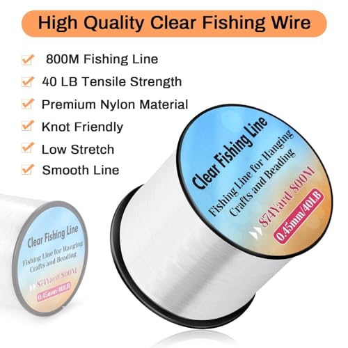 Strong Fishing Line Clear, Acejoz Fishing Wire 0.3mm, 0.45mm, 0.8mm Invisible Hanging Wire Nylon String Heavy Duty Monofilament Line for Hanging Decoration Balloon Garland Crafts - color: 0.45mm