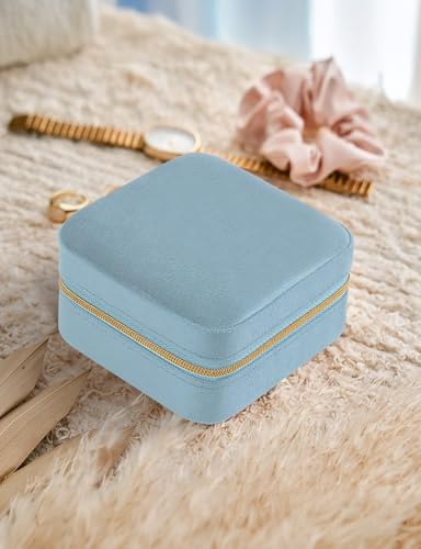 MFXIP Plush Velvet Travel Jewelry Case Small Jewelry Box Jewelry Organizer Storage Case Portable Jewelry Travel Case for Girls Womens Earring, Necklace, Rings,Bracelets with Mirror - color: Dark Blue