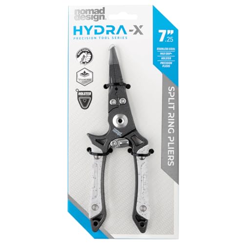 Nomad Design Hydra-X Series 7.25" Stainless Steel Split Ring Fishing Pliers With Non-Stick Coating, Includes Holster & Lanyard