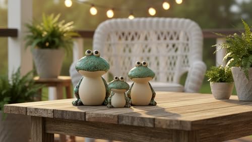Frog Garden Decor Set of 3,Funny Cute Ceramic Frog Garden Statues Yard Decoration Outdoor Holiday Decorations,Ideal Ornament for Outside Pond Pool Patio Front Porch Backyard (Green) - color: Green