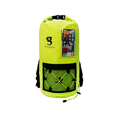 geckobrands Hydroner 20L Waterproof Dry Bag Backpack – Lightweight Roll-Top Bag with Clear Phone Pouch for Outdoor Activities - color: Neon Green