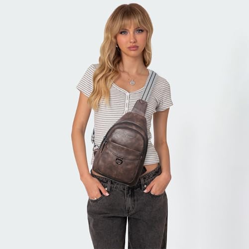 LATMAP 7L Sling Bag for Women Men Crossbody Belt Bag Small Travel Sling Backpack Anti Theft Chest Daypack Purse Faux Leather - color: Coffee