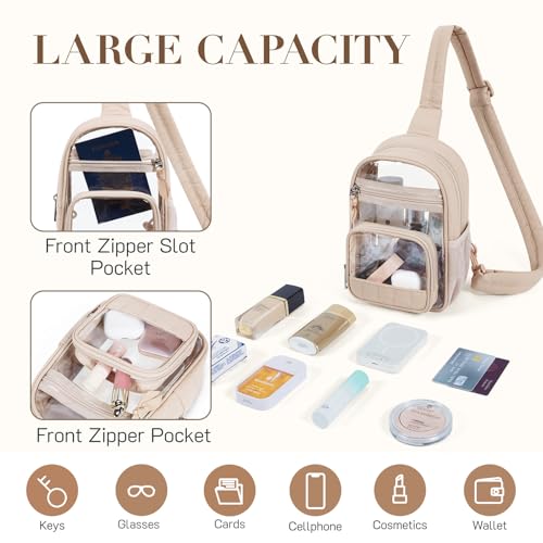 Missnine Clear Bag for Stadium Events Puffy Quilted Crossbody Purse PVC Sling Backpack for Sport Concert with Side Pocket - color: F-black[quilted Design]