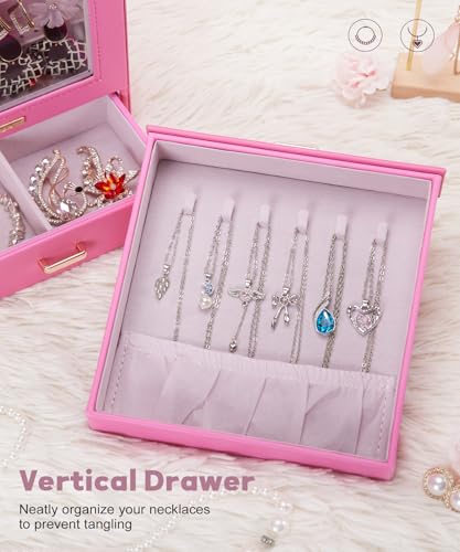 Homde Mothers Day Gifts Jewelry Organizer Girls Women Jewelry Box for Necklaces Rings Earrings Gift Bracelets Storage Case(Pink + Gold) - color: Pink + Gold