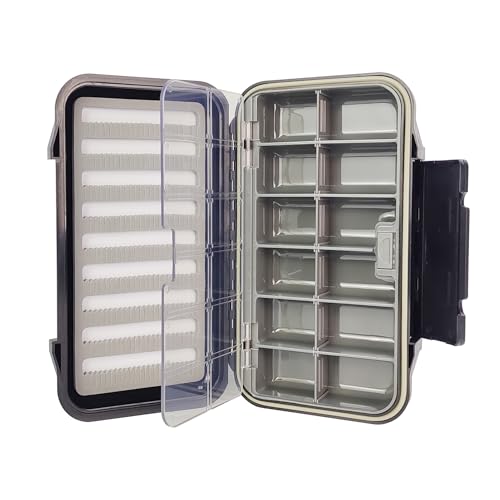 Aventik 12-Compartment Waterproof Fly Fishing Box with Swing Leaf Design Floating Tackle Organizer(H025A 7.71"x 4.18" x 1.66" 19.6X10.6X4.2cm Slit Foam with pane) - size: H025A :7.71"x 4.18" x 1.66"