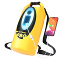 FELICON Waterproof Dry Bag Backpack with Bluetooth Speaker, 20L Roll Top Floating Sack, Solar & USB-C Powered Emergency Charger, RGB Light, Heavy Duty PVC for Kayaking Camping, Yellow - color: Yellow, size: 20L