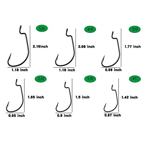 60pcs Offset Worm Hook High Carbon Steel Wide Gap Bait Jig Fish Hooks with Plastic Box #1-5/0
