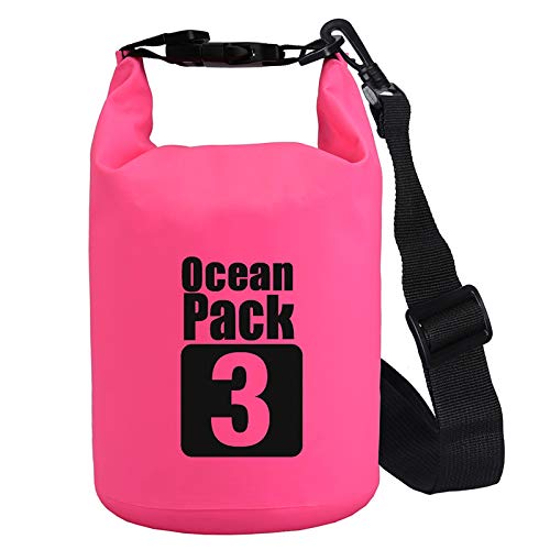 2L/3L/5L/10L/15L/20L/30L 500D Tarpaulin Heavey-Duty PVC Water Proof Dry Bag Sack for Kayaking/Boating/Canoeing/Fishing/Rafting/Swimming/Camping/Snowboarding - color: Pink, size: 3L