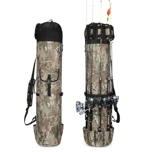 Fishing Rod Bag Fishing Rod Case, Durable Folding 900D Oxford Fabric Portable Large Capacity Waterproof, Fishing Gifts for Men Boys - color: Green Caomo