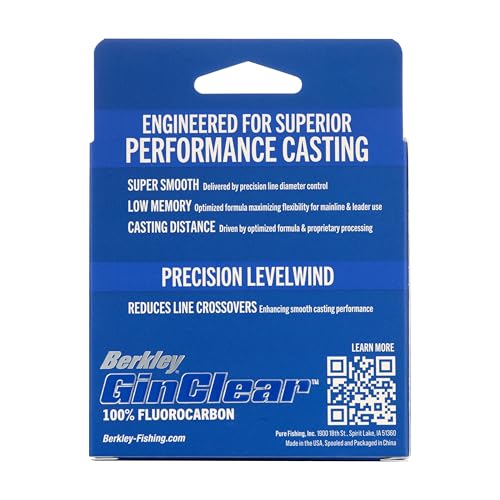Berkley GINCLEAR 200 yd|182 m, 14 lb|6.3 kg Fluorocarbon Fishing Line, Level Wound, Suitable for All Water Types