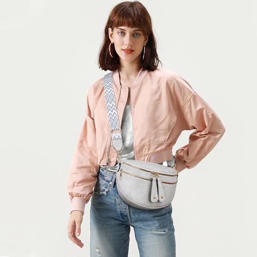 KKXIU Crossbody Sling Bag for Women Trendy Fanny Pack Vegan Leather Chest Bag | Trendy - color: Light Grey