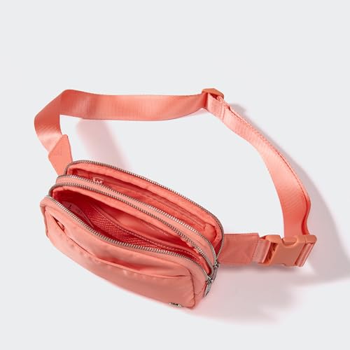 Pander Everywhere Belt Bag for Women, 5 Zipper Pockets Nylon Crossbody Fanny Pack Purse (Dark Salmon). - color: Dark Salmon
