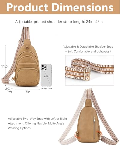 Anti Theft Crossbody Bags for Women RFID Leather Sling Purses,Crossbody Bags Travel Leather Fanny Pack for Women - color: Camel