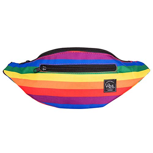 Vibe Festival Gear Rave Fanny Pack for Women Men – Festival, 4 Pockets, Adjustable Strap, Cute Waist Bag, Crossbody Belt Bag, Hiking, Running, Cycling - color: Rainbow, size: Fits Most