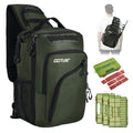 Goture Green Tactical Sling Fishing Bag with Trays, Heavy Duty 1680D Fishing Backpack for Hiking Camping, Adjustable Shoulder Strap with Rod Holder & Tool Pockets, Tackle Box Organizer Bag - color: Green, style: 1680d Double-strand Pu Backpack + (3)3600 T