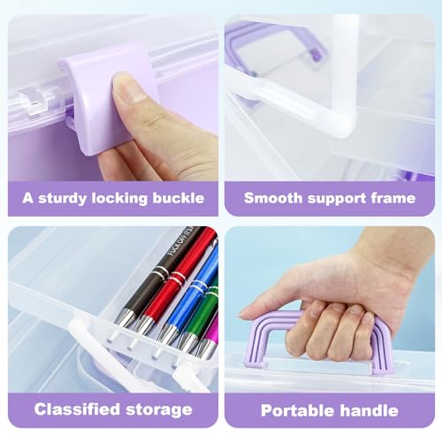 10Inch Tackle Box Organizer and Storage,Three-Layer Sewing Box With 2 Trays | Craft Organizers and Storage,Medicine Storage Box With Handle For Nail、Makeup、Diamond Painting、Building Blocks - color: Purple
