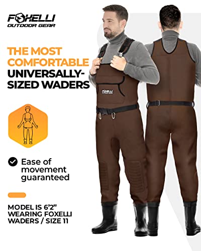Foxelli Chest Waders, Waterproof 4mm Neoprene Hunting & Fishing Waders for Men & Women with Boots - color: Brown, size: 7